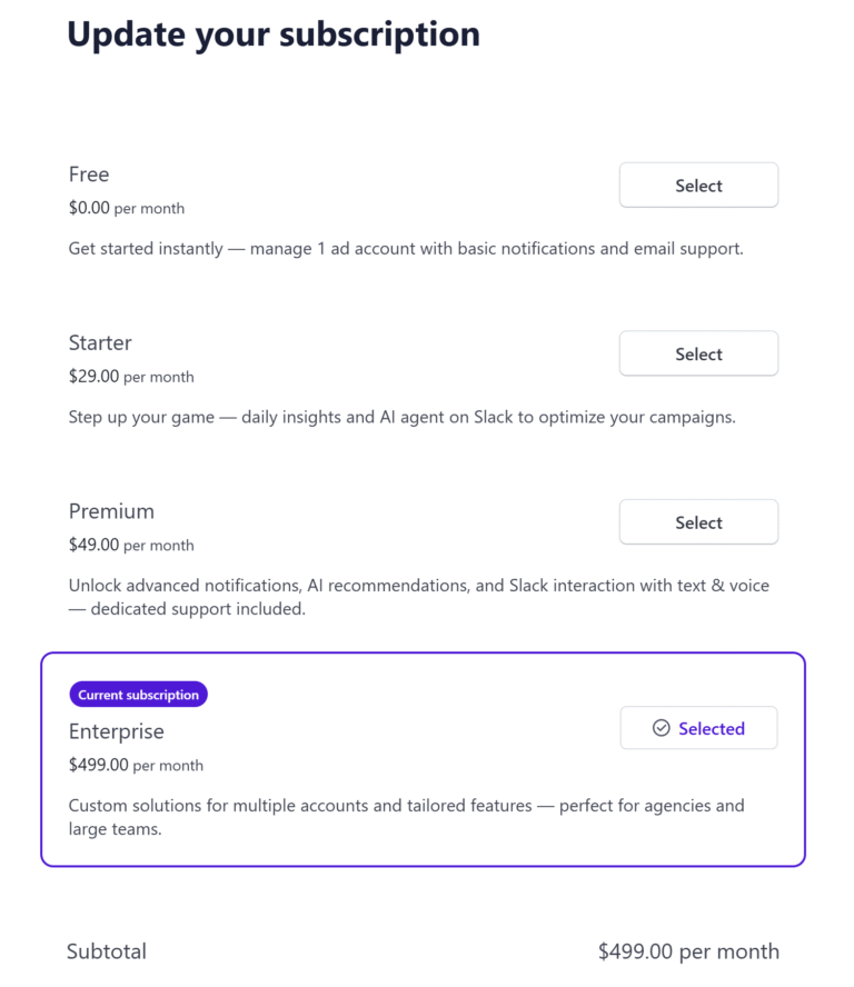 Managing Your Subscription Plan - Adsroid