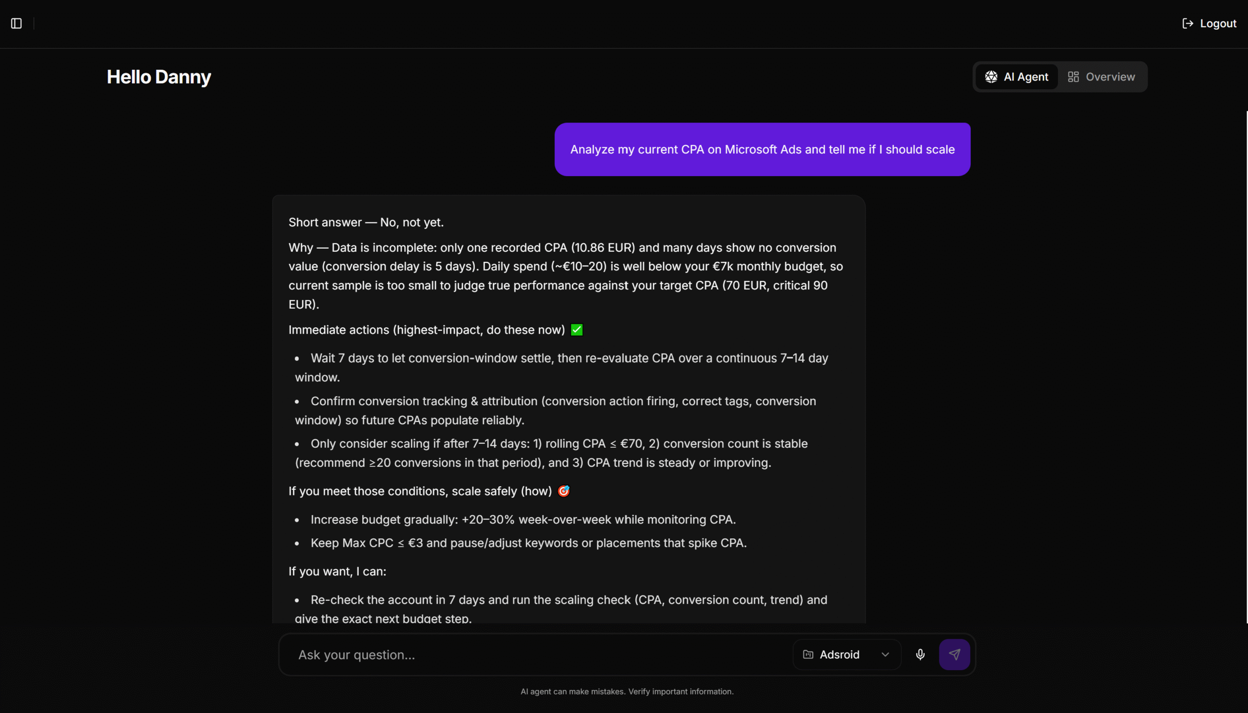 Adsroid - Ai Agent for Microsoft ads